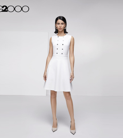 G2000 Women Texture Knit Fit & Flare Dress with Metal Button Detail