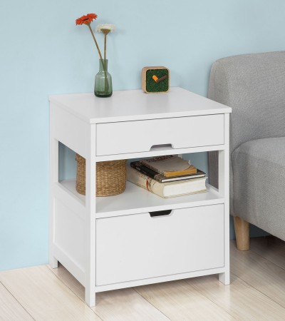 （SG STOCK）SoBuy® FRG258-W /SCH Home Wood Beside Table, Side Table, End Table with 2 Drawers,White,Black